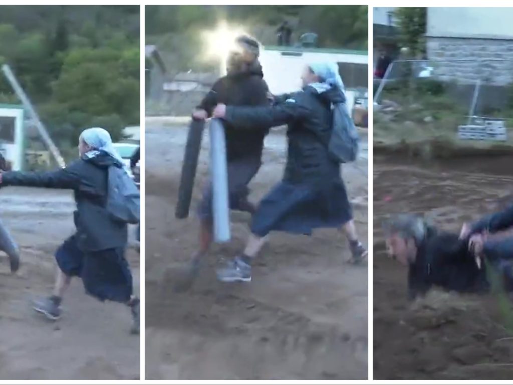 Proteste für eine neue Kirche, der Angriff einer Nonne auf einen Demonstranten geht viral
