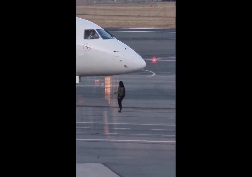 Sie verpasst den Flug, versucht ihn auf der Landebahn anzuhalten und wird verhaftet: Das Video geht viral