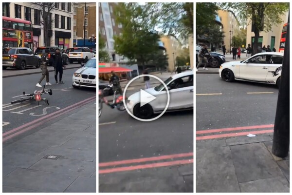 Se intensifica la disputa en la carretera, arrojan una bicicleta a BMW: el conductor se baja y lo golpea