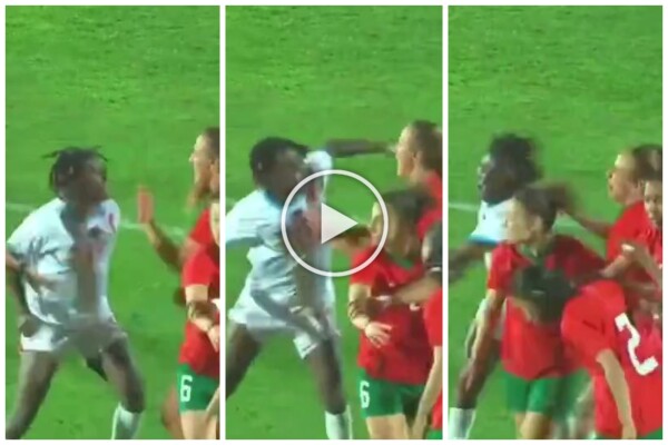 Ein Fußballspieler der kongolesischen Nationalmannschaft schlägt in einem Freundschaftsspiel einen Gegner mit einem Schlag nieder