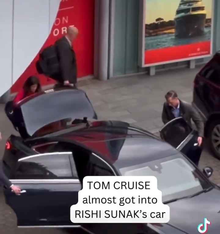 La metedura de pata de Tom Cruise, filmada mientras "roba" el coche del primer ministro Sunak