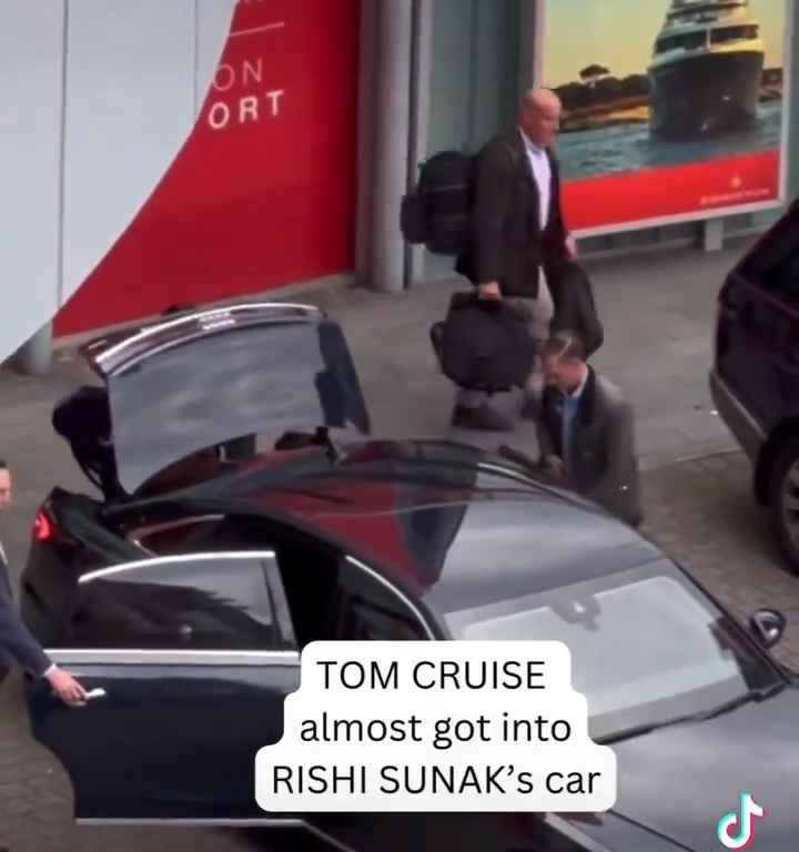 La metedura de pata de Tom Cruise, filmada mientras "roba" el coche del primer ministro Sunak