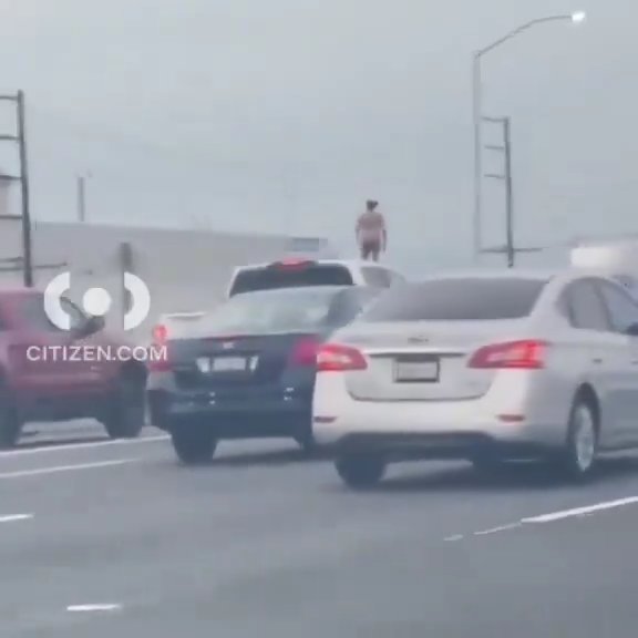 Inseguita dalla polizia sale sul tetto dell'auto e si spoglia nuda manda il traffico in tilt