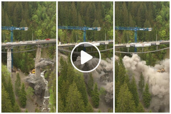 Storico ponte ferroviario distrutto per errore con la dinamite: video