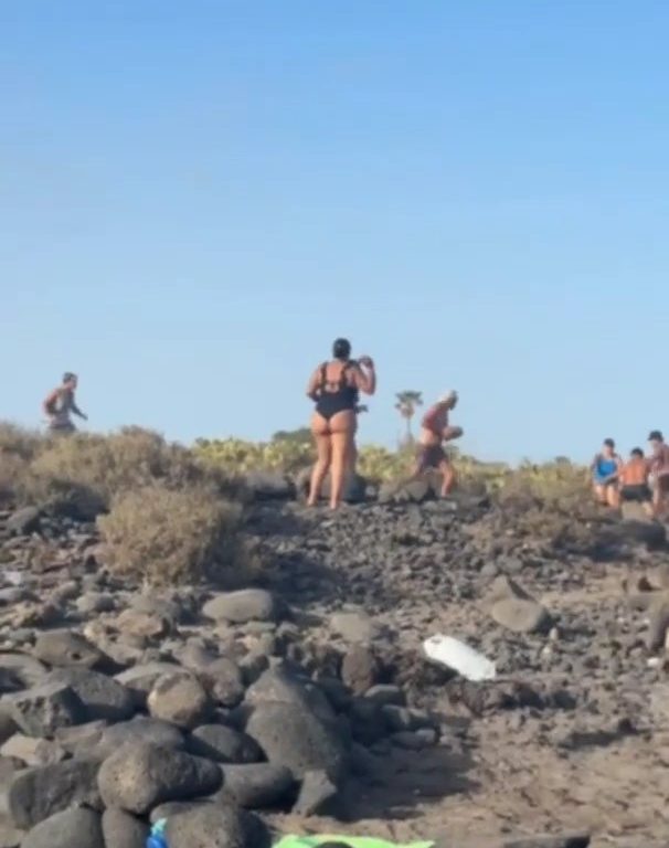 Schlägerei auf Teneriffa, Touristen werfen Steine zwischen weinende Frauen und Kinder