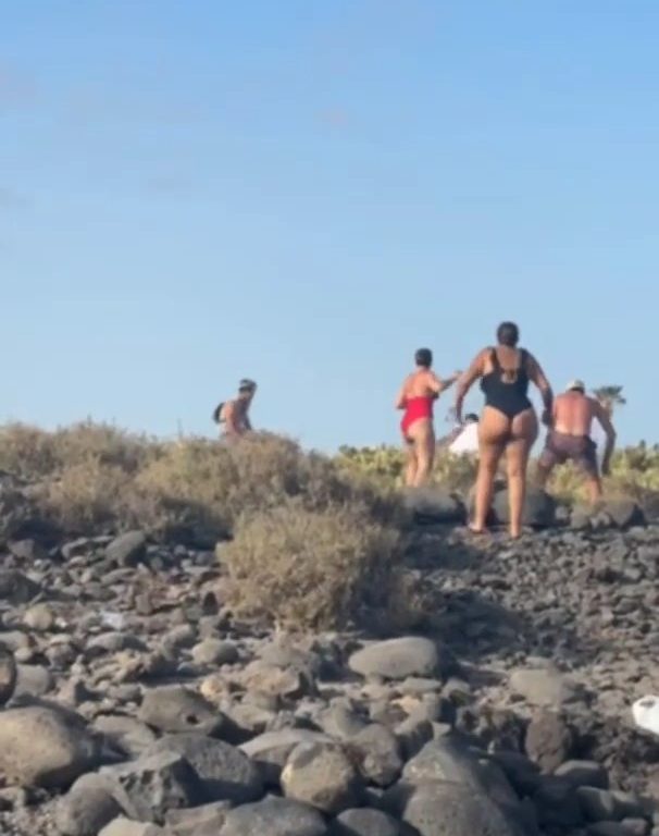 Schlägerei auf Teneriffa, Touristen werfen Steine zwischen weinende Frauen und Kinder