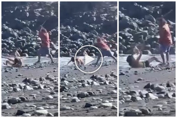 Dieb wird am Strand entdeckt, Tourist massakriert ihn mit Sonnenschirmen: Video