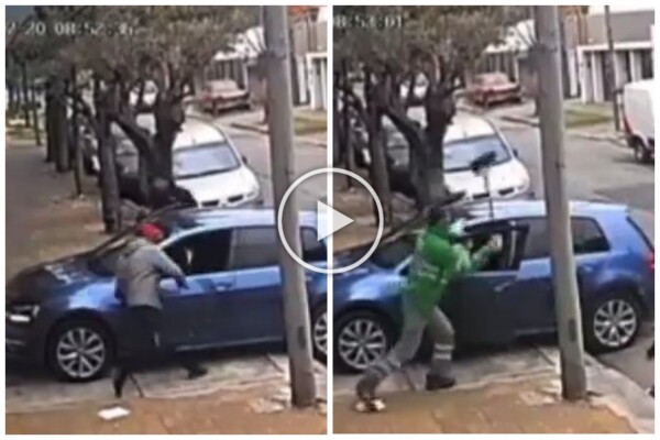 El barrendero utiliza una escoba para impedir el robo de coches: los ladrones huyen