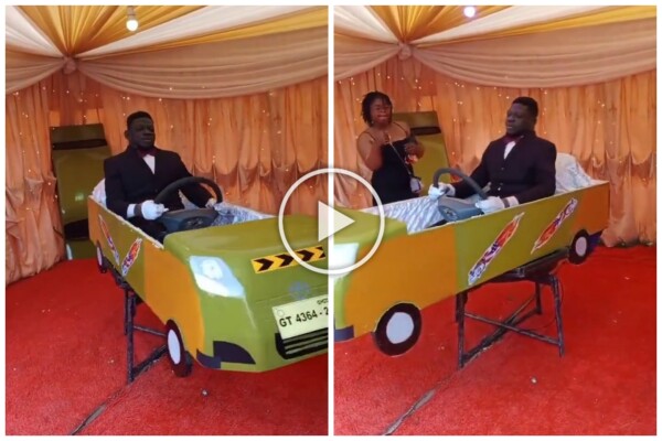 Tassista defunto in una bara girevole a forma di taxi video del morto è virale