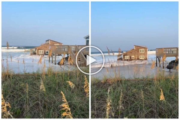 L'ouragan Ernesto déracine une maison qui flotte dans la mer (vidéo)