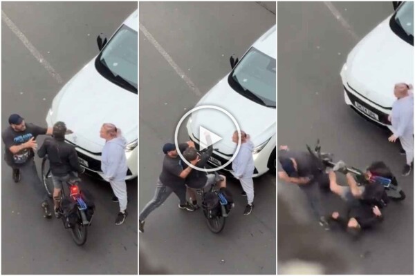 Radfahrer angegriffen, wütender Autofahrer erwürgt ihn auf der Straße: schockierendes Video